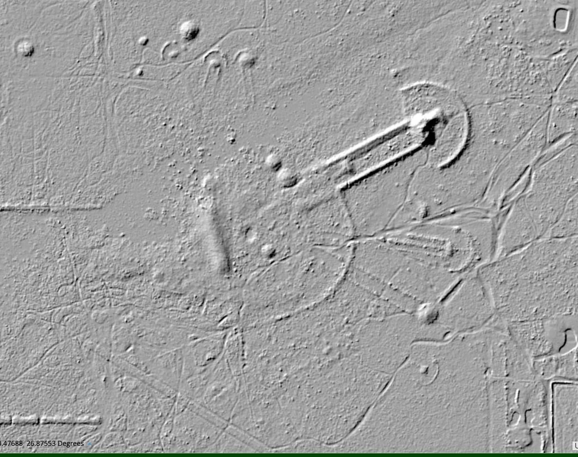 Aerial imagery showing the scale and geometry of Native American mound and earthwork features in Florida