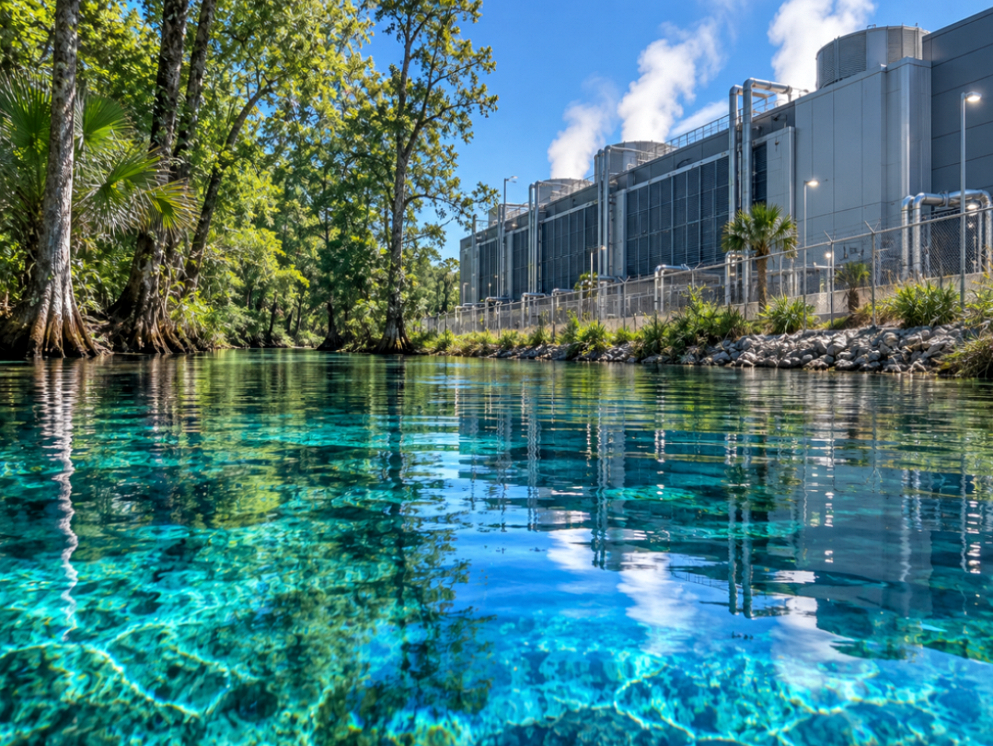 An image of a data center beside a Florida freshwater spring