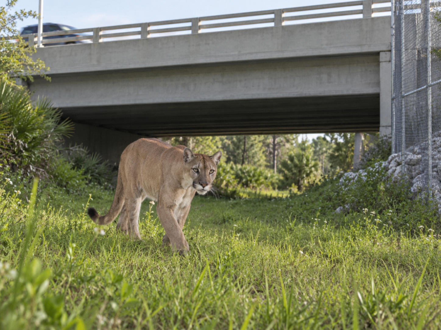 Illustration of a Florida panther using a wildlife corridor crossing